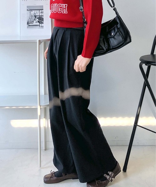 AS KNOW AS plus（アズノゥアズプラス）の「♪ベルト付き 起毛ストレートパンツ（その他パンツ・レディース・ブラック系/グレー系/ブラウン系/ブルー系・FREE）」の10枚目の写真