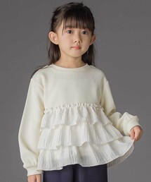 BeBe Petits Pois Vert（ベベプチポワヴェール）の「【店舗限定】ニットリブ＋フリルトレーナー(95~150cm)（スウェット・キッズ）」