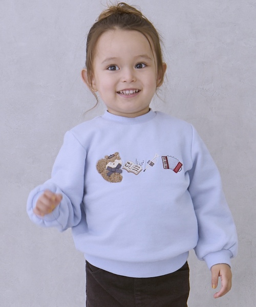 petit main（プティマイン）の「【フワのびっと】アソートアップリケトレーナー（スウェット・キッズ・ライトピンク/アイボリー/サックスブルー/ネイビー・110cm/100cm/90cm/120cm/80ｃｍ/130cm）」の4枚目の写真