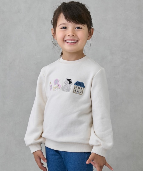 petit main（プティマイン）の「【フワのびっと】アソートアップリケトレーナー（スウェット・キッズ・ライトピンク/アイボリー/サックスブルー/ネイビー・110cm/100cm/90cm/120cm/80ｃｍ/130cm）」の2枚目の写真