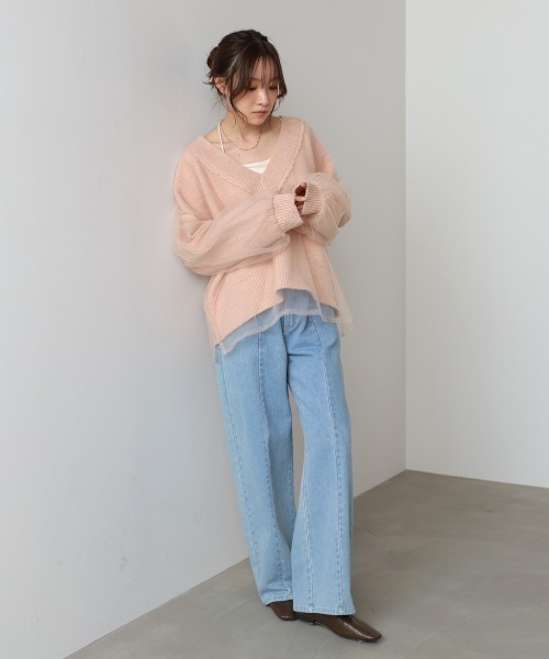 Bab(バブ)の「リバーシブルチュールレイヤードニット(ニット/セーター・レディース・アイボリー/ライトグレー/ピンク・FREE)」の5枚目の写真