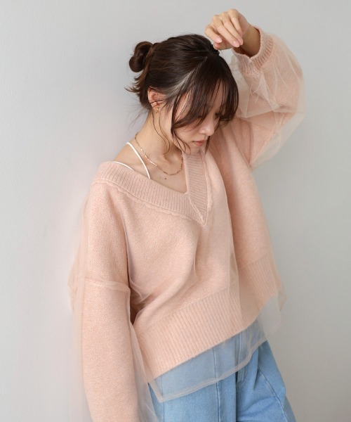 Bab(バブ)の「リバーシブルチュールレイヤードニット(ニット/セーター・レディース・アイボリー/ライトグレー/ピンク・FREE)」の6枚目の写真