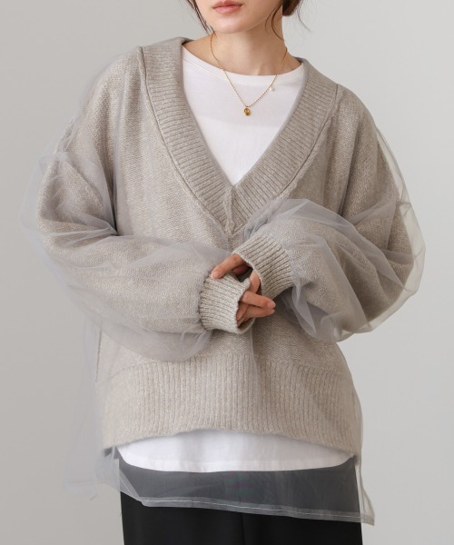 Bab(バブ)の「リバーシブルチュールレイヤードニット(ニット/セーター・レディース・アイボリー/ライトグレー/ピンク・FREE)」の13枚目の写真