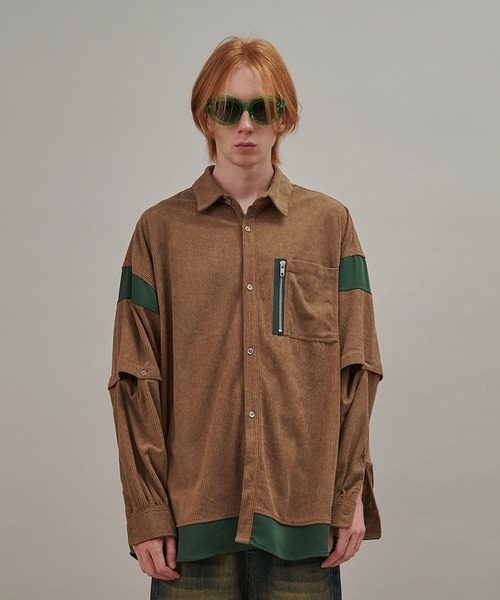 セール】【UNISEX】CORDUROY 2WAY BLOCK SHIRTS/コーデュロイ2WAY