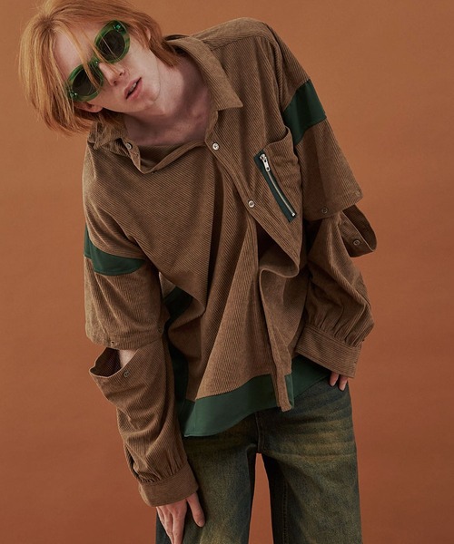 セール】【UNISEX】CORDUROY 2WAY BLOCK SHIRTS/コーデュロイ2WAY