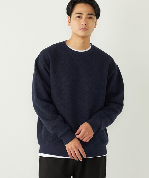 SHIPS Colors(シップス カラーズ)の「SHIPS Colors:フクレ ジャカード スウェット(スウェット・メンズ・ベージュ/ネイビー/ブラック・MEDIUM/LARGE/X-LARGE)」の1枚目の写真