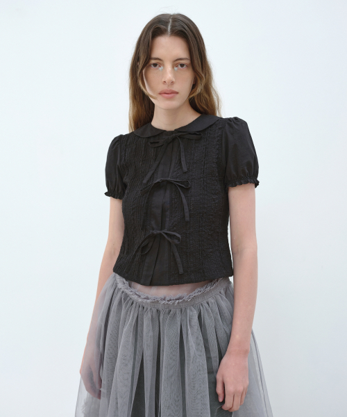 AOPT(アオプト)の「COTTON EMBROIDERY PUFF BLOUSE - BLACK(シャツ/ブラウス・レディース・その他・SMALL)」の1枚目の写真