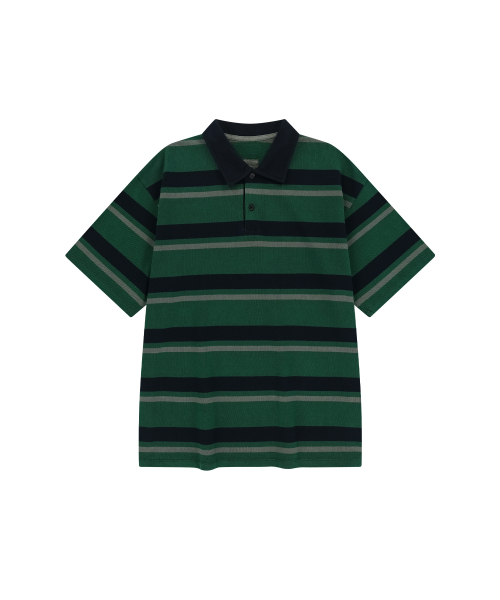 ENDOOR(エンドア)の「Vintage pk stripe 1/2 polo shirt (vtg green)(シャツ/ブラウス・メンズ・ダークグリーン・1/2)」の1枚目の写真