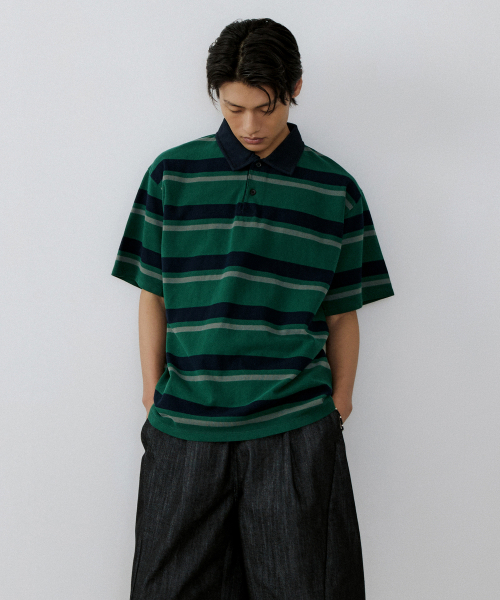 ENDOOR(エンドア)の「Vintage pk stripe 1/2 polo shirt (vtg green)(シャツ/ブラウス・メンズ・ダークグリーン・1/2)」の5枚目の写真
