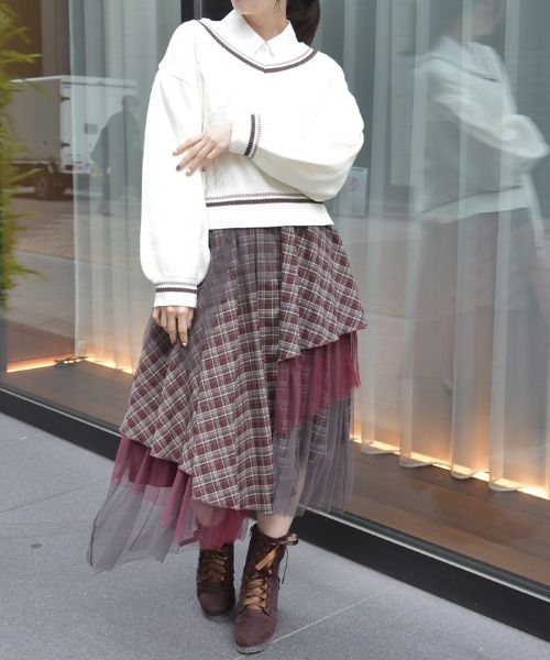 axes femme（アクシーズファム）の「異素材イレヘムボリュームスカート（スカート・レディース・ダークグリーン/ブラック/ワイン・FREE）」の7枚目の写真