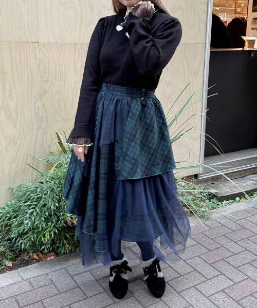 axes femme（アクシーズファム）の「異素材イレヘムボリュームスカート（スカート・レディース・ダークグリーン/ブラック/ワイン・FREE）」の6枚目の写真