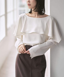 新品【ノーブル NOBLE】サテン　長袖　ブラウス　ホワイト　白　スリット　袖 新品【ノーブル NOBLE】サテン 長袖 ブラウス ホワイト 白 スリット 袖