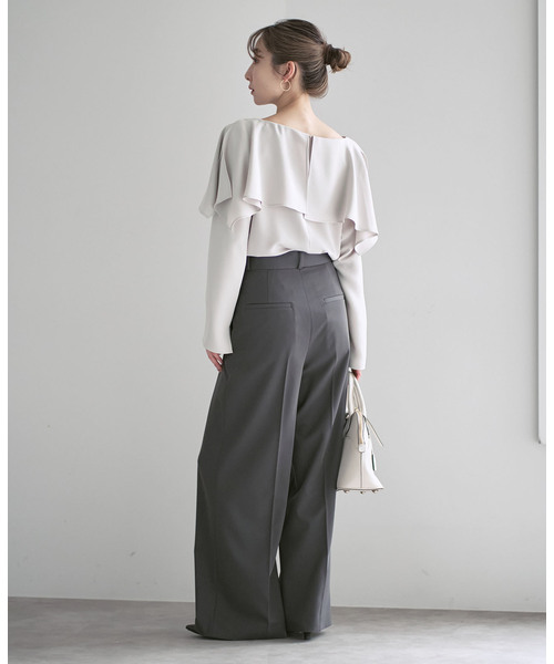 noble ケープブラウス サックス 完売品】NOBLE ケープフリルブラウス サックスブルー ノーブル NOBLE