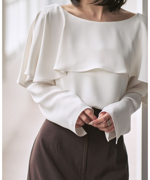 Noble（ノーブル）の「スリットケープブラウス（シャツ/ブラウス・レディース・ホワイト/ライトグレー・FREE）」の19枚目の写真
