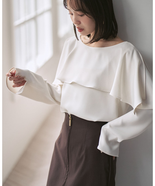 noble ケープブラウス サックス 完売品】NOBLE ケープフリルブラウス サックスブルー ノーブル NOBLE