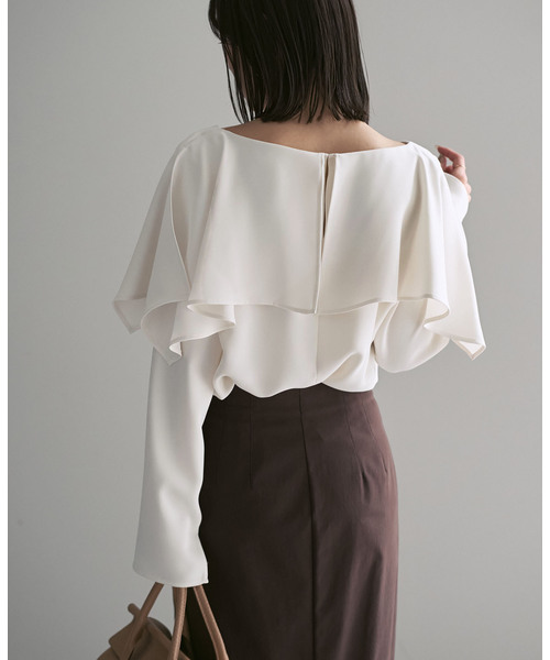 noble ケープブラウス サックス 完売品】NOBLE ケープフリルブラウス サックスブルー ノーブル NOBLE