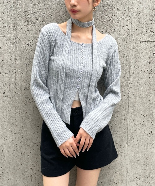 3.3 Field Trip (3.3フィールドトリップ)の「3.3 Field Trip/ストール付きリブカーディガン(カーディガン/ボレロ・レディース・アイボリー/ブラック/ブルー/グレー・FREE)」の3枚目の写真