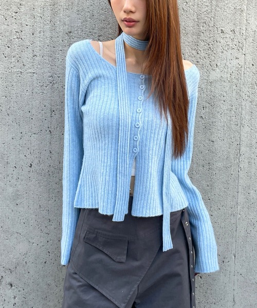 3.3 Field Trip (3.3フィールドトリップ)の「3.3 Field Trip/ストール付きリブカーディガン(カーディガン/ボレロ・レディース・アイボリー/ブラック/ブルー/グレー・FREE)」の4枚目の写真