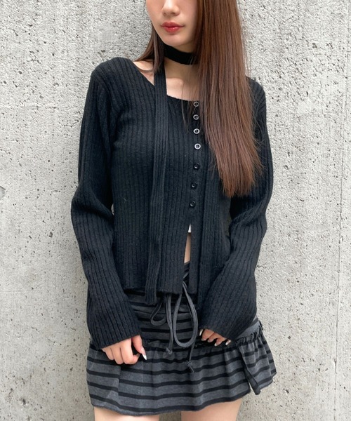 3.3 Field Trip (3.3フィールドトリップ)の「3.3 Field Trip/ストール付きリブカーディガン(カーディガン/ボレロ・レディース・アイボリー/ブラック/ブルー/グレー・FREE)」の2枚目の写真