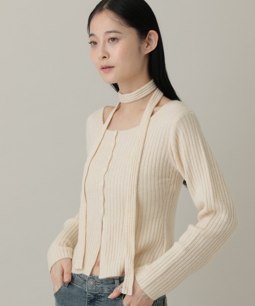 3.3 Field Trip (3.3フィールドトリップ)の「3.3 Field Trip/ストール付きリブカーディガン(カーディガン/ボレロ・レディース・アイボリー/ブラック/ブルー/グレー・FREE)」の9枚目の写真