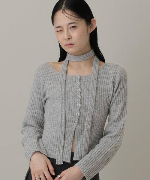 3.3 Field Trip (3.3フィールドトリップ)の「3.3 Field Trip/ストール付きリブカーディガン(カーディガン/ボレロ・レディース・アイボリー/ブラック/ブルー/グレー・FREE)」の21枚目の写真