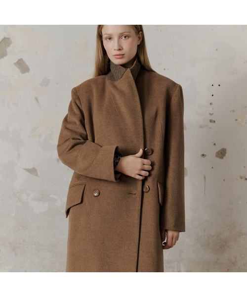 ロイヤルカシミアブレンドボーイフィットダブルブレストコート_キャメル