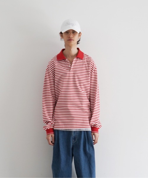 KAIKO(カイコー)の「KAIKO Long sleeve border polo shirt(ポロシャツ・メンズ・レッド/ブラック/ブルー・1/2/3)」の8枚目の写真
