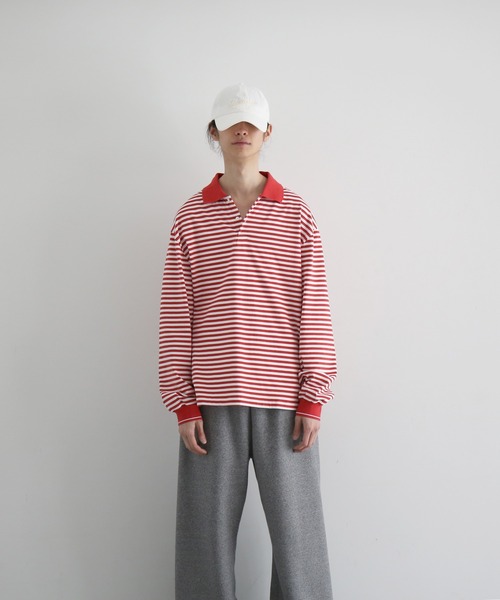 KAIKO(カイコー)の「KAIKO Long sleeve border polo shirt(ポロシャツ・メンズ・レッド/ブラック/ブルー・1/2/3)」の6枚目の写真