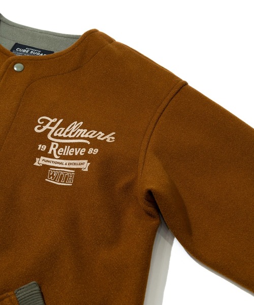 CUBE SUGAR（キューブシュガー）の「CUBE SUGAR/キューブシュガー　ウールフィール配色ノーカラーJK（ノーカラージャケット・レディース・ブラウン/ネイビー・FREE）」の5枚目の写真