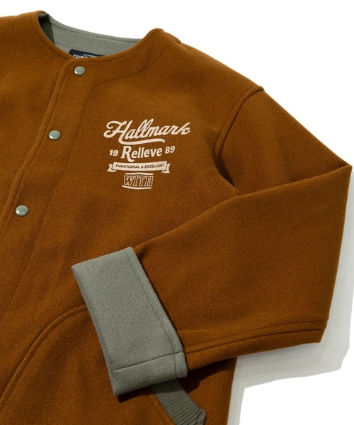 CUBE SUGAR（キューブシュガー）の「CUBE SUGAR/キューブシュガー　ウールフィール配色ノーカラーJK（ノーカラージャケット・レディース・ブラウン/ネイビー・FREE）」の6枚目の写真