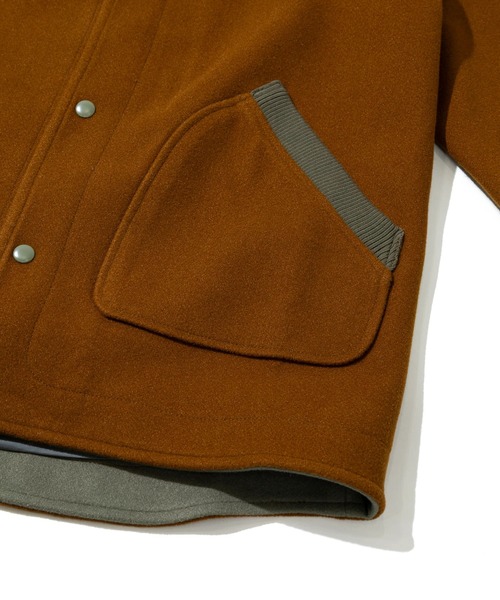 CUBE SUGAR（キューブシュガー）の「CUBE SUGAR/キューブシュガー　ウールフィール配色ノーカラーJK（ノーカラージャケット・レディース・ブラウン/ネイビー・FREE）」の8枚目の写真