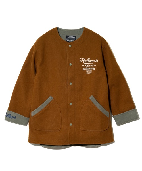 CUBE SUGAR（キューブシュガー）の「CUBE SUGAR/キューブシュガー　ウールフィール配色ノーカラーJK（ノーカラージャケット・レディース・ブラウン/ネイビー・FREE）」の10枚目の写真