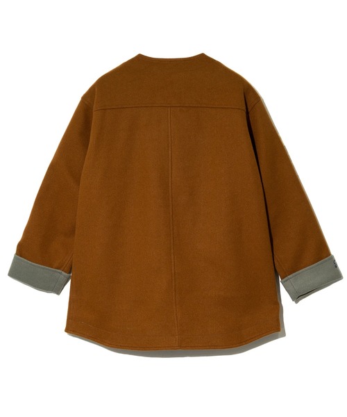 CUBE SUGAR（キューブシュガー）の「CUBE SUGAR/キューブシュガー　ウールフィール配色ノーカラーJK（ノーカラージャケット・レディース・ブラウン/ネイビー・FREE）」の11枚目の写真