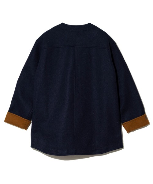 CUBE SUGAR（キューブシュガー）の「CUBE SUGAR/キューブシュガー　ウールフィール配色ノーカラーJK（ノーカラージャケット・レディース・ブラウン/ネイビー・FREE）」の12枚目の写真