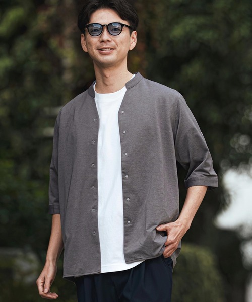 CALL&RESPONSE（コールアンドレスポンス）の「mhs2466- 五分袖バンドカラーシャツ-KOKAGE(262-1214-03)（シャツ/ブラウス・メンズ・ネイビー/ブラック/グレー・5/4/2）」の2枚目の写真