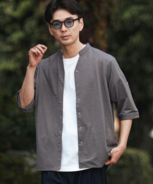 CALL&RESPONSE（コールアンドレスポンス）の「mhs2466- 五分袖バンドカラーシャツ-KOKAGE(262-1214-03)（シャツ/ブラウス・メンズ・ネイビー/ブラック/グレー・5/4/2）」の6枚目の写真
