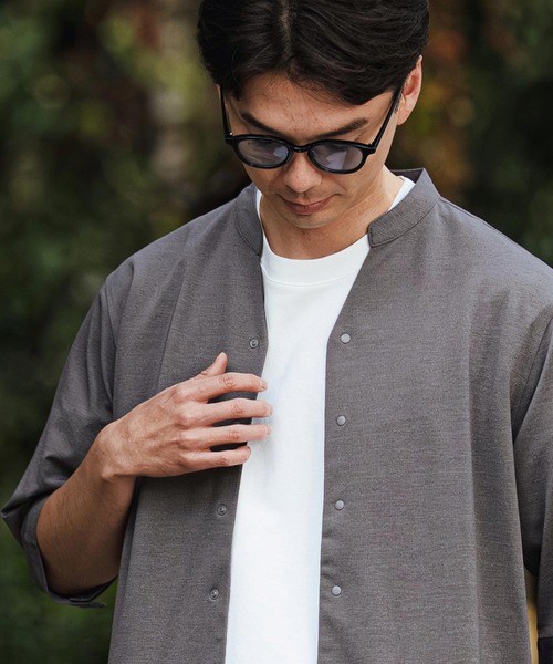 CALL&RESPONSE（コールアンドレスポンス）の「mhs2466- 五分袖バンドカラーシャツ-KOKAGE(262-1214-03)（シャツ/ブラウス・メンズ・ネイビー/ブラック/グレー・5/4/2）」の7枚目の写真