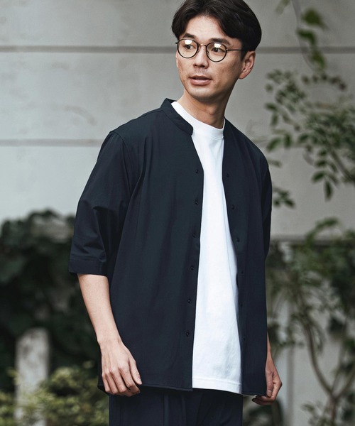 CALL&RESPONSE（コールアンドレスポンス）の「mhs2466- 五分袖バンドカラーシャツ-KOKAGE(262-1214-03)（シャツ/ブラウス・メンズ・ネイビー/ブラック/グレー・5/4/2）」の13枚目の写真