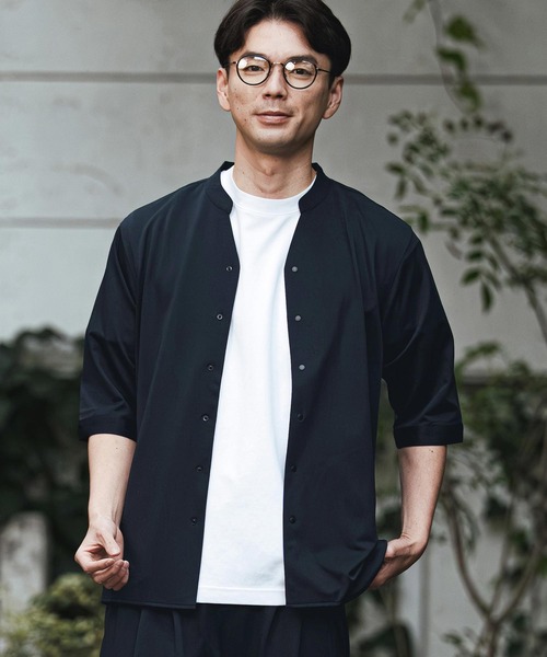 CALL&RESPONSE（コールアンドレスポンス）の「mhs2466- 五分袖バンドカラーシャツ-KOKAGE(262-1214-03)（シャツ/ブラウス・メンズ・ネイビー/ブラック/グレー・5/4/2）」の14枚目の写真