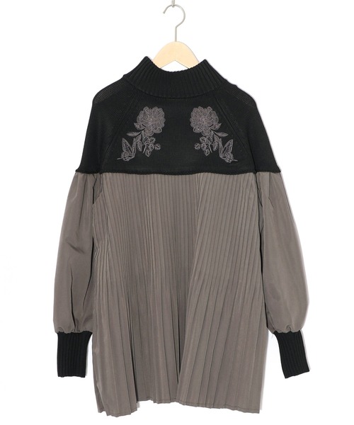 iS ScoLar（イズスカラー）の「553264：花刺繍ニット×プリーツ異素材切替プルオーバー（Tシャツ/カットソー・レディース・カーキ/ブラック/オレンジ・M）」の12枚目の写真