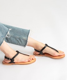 【L’ ANGOLO DEL CUOIO/ランゴロデルクオイオ】Tストラップサンダル レザーサンダル フラットサンダル