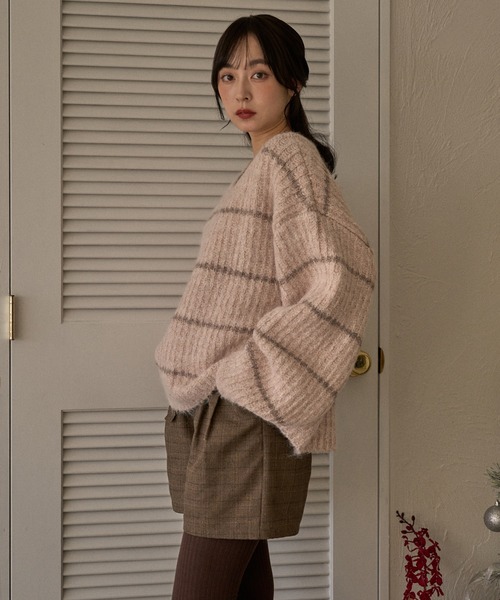 mideal(マイディール)の「V neck border knit / Vネックボーダーニット(ニット/セーター・レディース・ブルー/アイボリー/ピンク・FREE)」の19枚目の写真