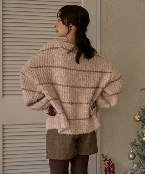 mideal(マイディール)の「V neck border knit / Vネックボーダーニット(ニット/セーター・レディース・ブルー/アイボリー/ピンク・FREE)」の21枚目の写真
