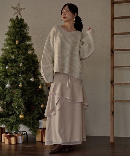 mideal(マイディール)の「V neck border knit / Vネックボーダーニット(ニット/セーター・レディース・ブルー/アイボリー/ピンク・FREE)」の14枚目の写真