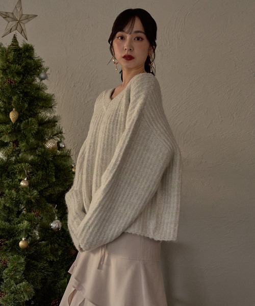 mideal(マイディール)の「V neck border knit / Vネックボーダーニット(ニット/セーター・レディース・ブルー/アイボリー/ピンク・FREE)」の8枚目の写真