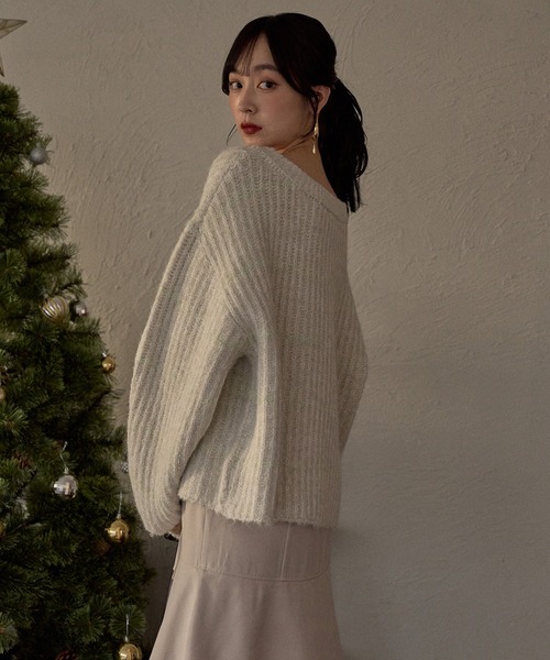 mideal(マイディール)の「V neck border knit / Vネックボーダーニット(ニット/セーター・レディース・ブルー/アイボリー/ピンク・FREE)」の9枚目の写真