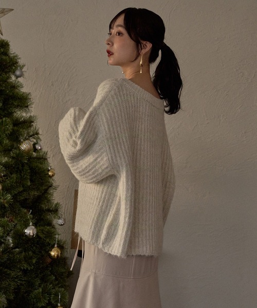 mideal(マイディール)の「V neck border knit / Vネックボーダーニット(ニット/セーター・レディース・ブルー/アイボリー/ピンク・FREE)」の10枚目の写真