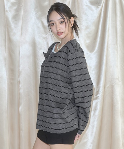 MSGirl（エムエスジーガール）の「フェイクレイヤードボーダーニット（ニット/セーター・レディース・グレー/ブラック・F）」の7枚目の写真