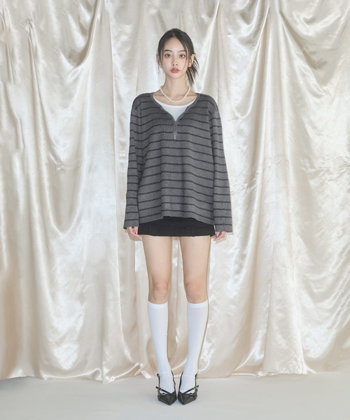 MSGirl（エムエスジーガール）の「フェイクレイヤードボーダーニット（ニット/セーター・レディース・グレー/ブラック・F）」の8枚目の写真