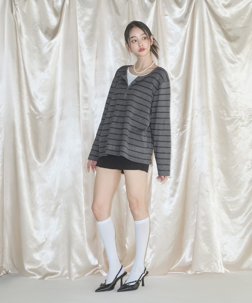 MSGirl（エムエスジーガール）の「フェイクレイヤードボーダーニット（ニット/セーター・レディース・グレー/ブラック・F）」の10枚目の写真